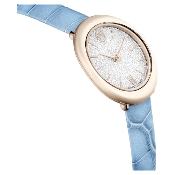Imber watch, Swiss Made, Leather strap, Blue, Champagne gold-tone finish - Swarovski, 5717539