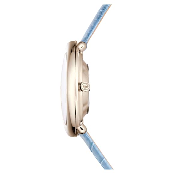 Imber watch, Swiss Made, Leather strap, Blue, Champagne gold-tone finish - Swarovski, 5717539