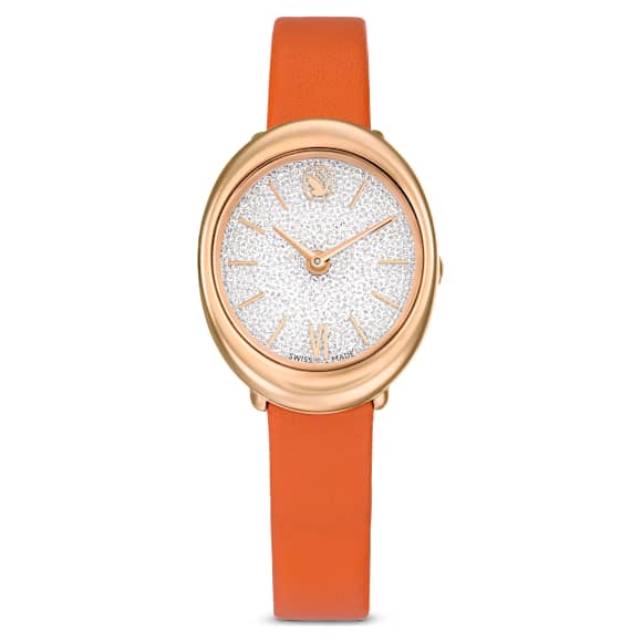 Imber oval ウォッチ, スイス製, レザーストラップ, オレンジ