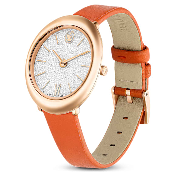 Imber Klocka, Tillverkad i Schweiz, Läderrem, Orange, Roséguldfärgad finish - Swarovski, 5717543