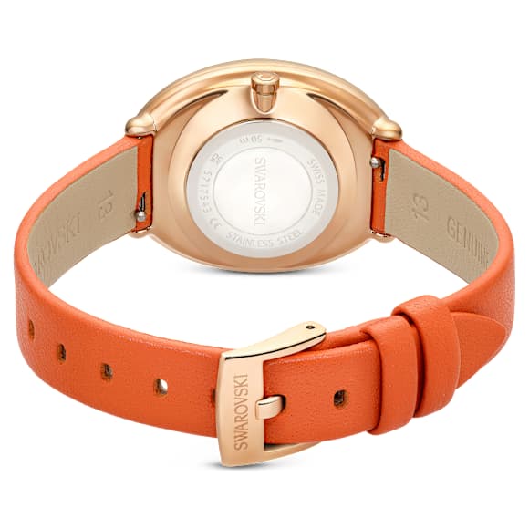 Imber Klocka, Tillverkad i Schweiz, Läderrem, Orange, Roséguldfärgad finish - Swarovski, 5717543