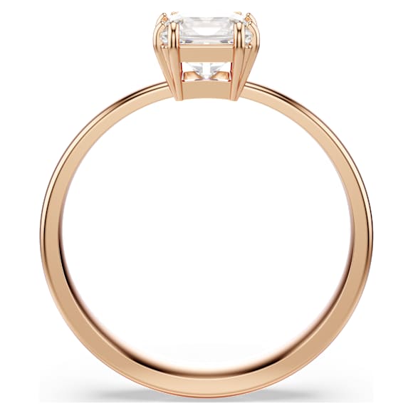 Pierścionek Attract, Szlif kwadratowy, Biały, Powłoka w odcieniu różowego złota - Swarovski, 5717555