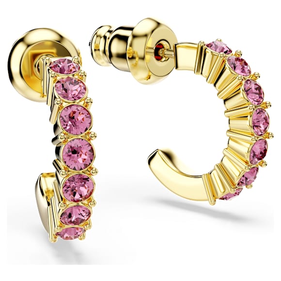 Mini Hoop Küpeler, Yuvarlak kesim, Pembe, 18k altın rengi yüzey - Swarovski, 5717565