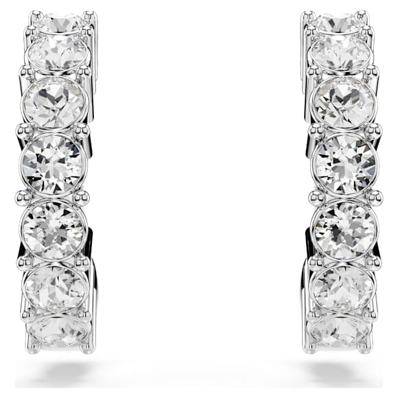 Mini Hoop hoop earrings, Round cut, White, Rhodium plated - Swarovski, 5717567