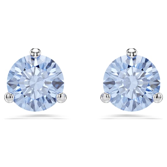 Solitaire stud earrings, Light blue, Rhodium plated - Swarovski, 5717573