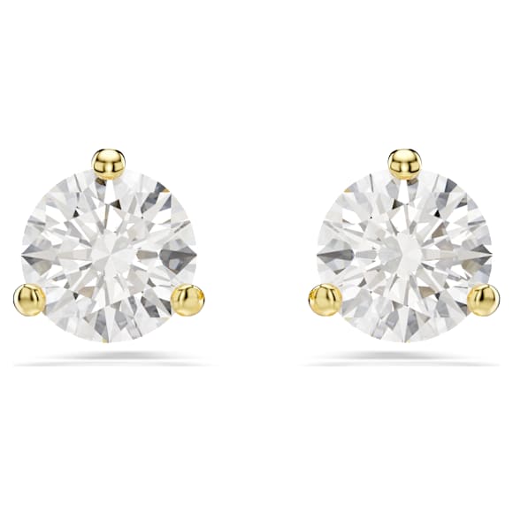 Solitaire stud earrings, Round cut, White, Gold-tone plated - Swarovski, 5717575