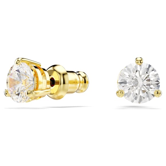 Solitaire stud earrings, Round cut, White, Gold-tone plated - Swarovski, 5717575