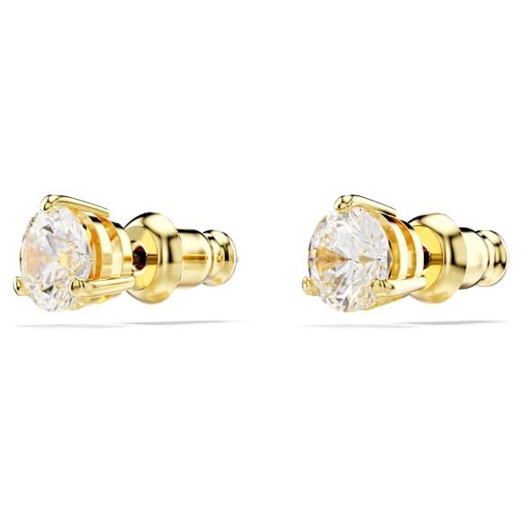 Solitaire stud earrings, Round cut, White, Gold-tone plated - Swarovski, 5717575