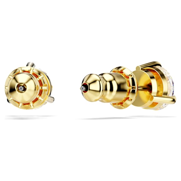 Solitaire stud earrings, Round cut, White, Gold-tone plated - Swarovski, 5717575