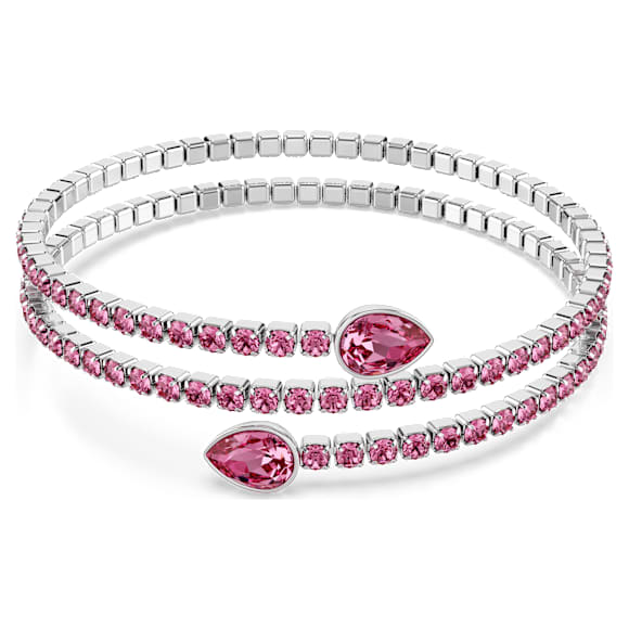 Twisty cuff, Mixed cuts, Pink, Rhodium plated - Swarovski, 5717576