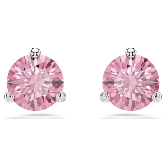 Kolczyki zapinane na sztyft Solitaire, Szlif okrągły, Różowe, Powłoka z rodu - Swarovski, 5717577
