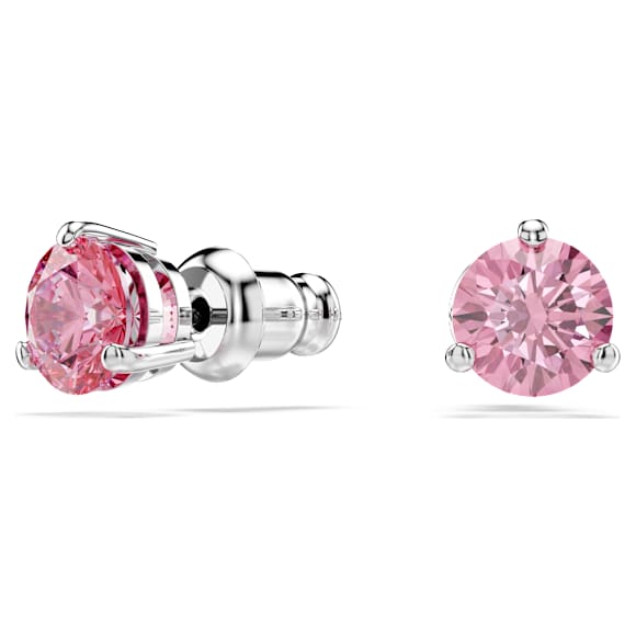 Kolczyki zapinane na sztyft Solitaire, Szlif okrągły, Różowe, Powłoka z rodu - Swarovski, 5717577