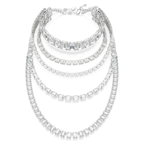 Millenia Halskette im Lagenlook, Verschiedene Schliffe, Weiß, Rhodiniert - Swarovski, 5717913