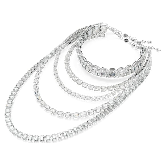 Millenia Halskette im Lagenlook, Verschiedene Schliffe, Weiß, Rhodiniert - Swarovski, 5717913