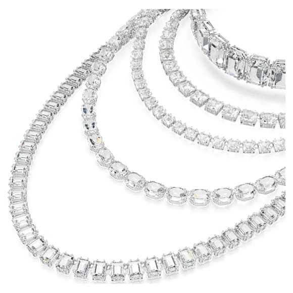 Millenia Halskette im Lagenlook, Verschiedene Schliffe, Weiß, Rhodiniert - Swarovski, 5717913