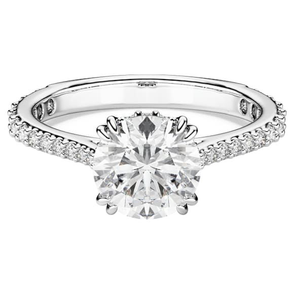 Stilla cocktail ring, Round cut, Pavé, White, Silver-tone finish
