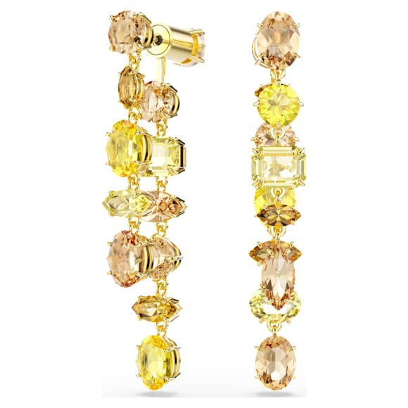 Gema Drop-Ohrhänger, Asymmetrisches Design, Verschiedene Schliffe, Lang, Gelb, Goldlegierungsschicht - Swarovski, 5718073