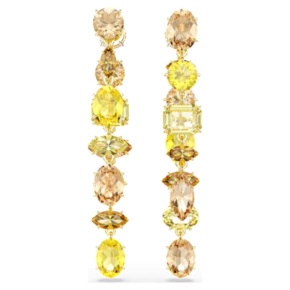 Gema Drop-Ohrhänger, Asymmetrisches Design, Verschiedene Schliffe, Lang, Gelb, Goldlegierungsschicht - Swarovski, 5718073