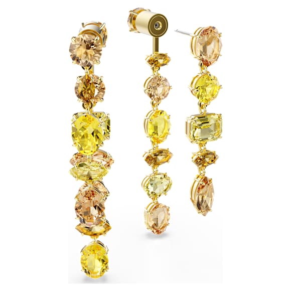 Gema Drop-Ohrhänger, Asymmetrisches Design, Verschiedene Schliffe, Lang, Gelb, Goldlegierungsschicht - Swarovski, 5718073