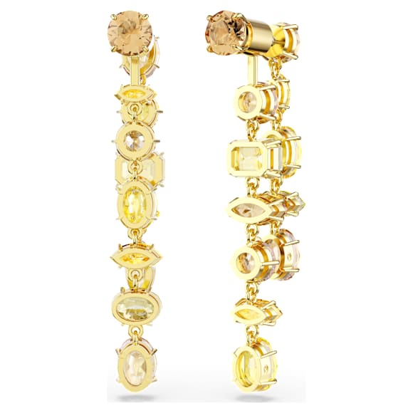 Gema Drop-Ohrhänger, Asymmetrisches Design, Verschiedene Schliffe, Lang, Gelb, Goldlegierungsschicht - Swarovski, 5718073