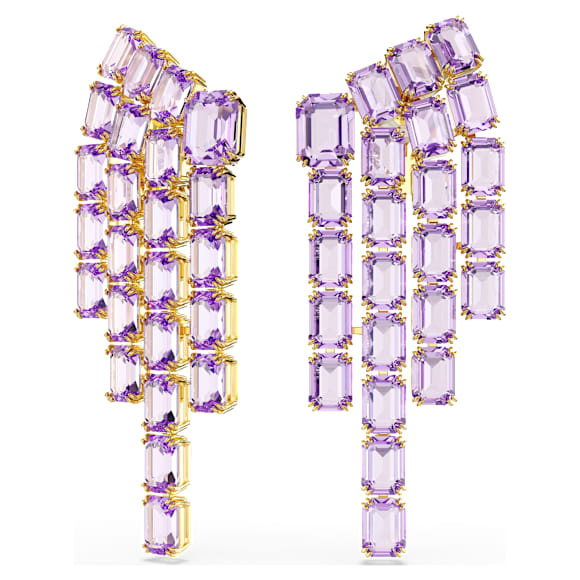 Boucles d'oreilles clip Millenia, Taille octogonale, Chandelier, Violet, Doré à l’or 18 carats (750/1000) - Swarovski, 5720837