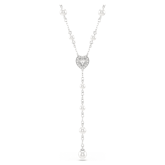 Ariana Grande x Swarovski Y-Halskette, Verschiedene Schliffe, Kristallperle, Herz, Weiß, Rhodiniert - Swarovski, 5720855