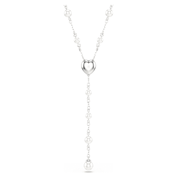 Ariana Grande x Swarovski Y形項鏈, 混合式切割,水晶珍珠, 心形, 白色, 鍍白金色 - Swarovski, 5720855