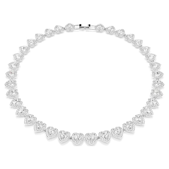 Ariana Grande x Swarovski Tennis necklace, Mixed cuts, Heart, White, Rhodium plated - Swarovski, 5720857