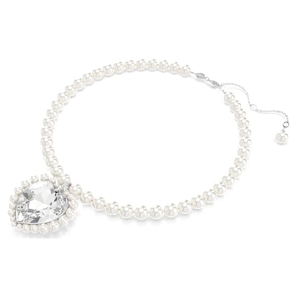 Ariana Grande x Swarovski necklace, Crystal pearl, Heart cut, Heart, White, Rhodium plated - Swarovski, 5720858