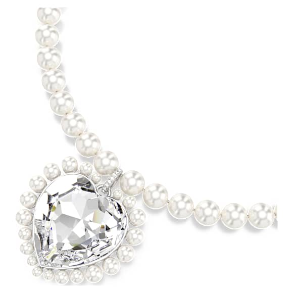 Ariana Grande x Swarovski necklace, Crystal pearl, Heart cut, Heart, White, Rhodium plated - Swarovski, 5720858