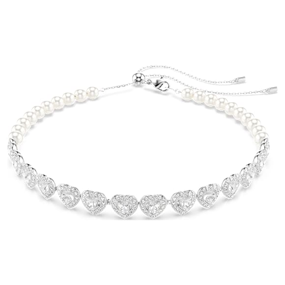 Choker Tennis Ariana Grande x Swarovski, Tailles diverses, Crystal pearl, Cœur, Blanc, Métal rhodié - Swarovski, 5720861