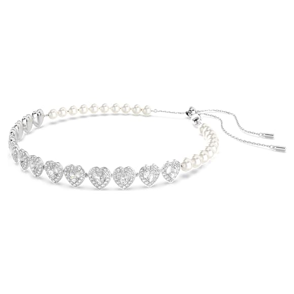 Choker Tennis Ariana Grande x Swarovski, Tailles diverses, Crystal pearl, Cœur, Blanc, Métal rhodié - Swarovski, 5720861
