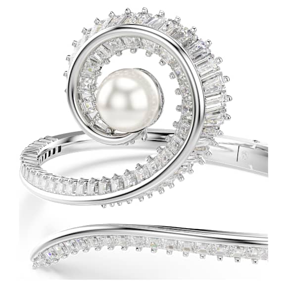 Ariana Grande x Swarovski bangle, Crystal pearl, Baguette cut, White, Rhodium plated - Swarovski, 5720862