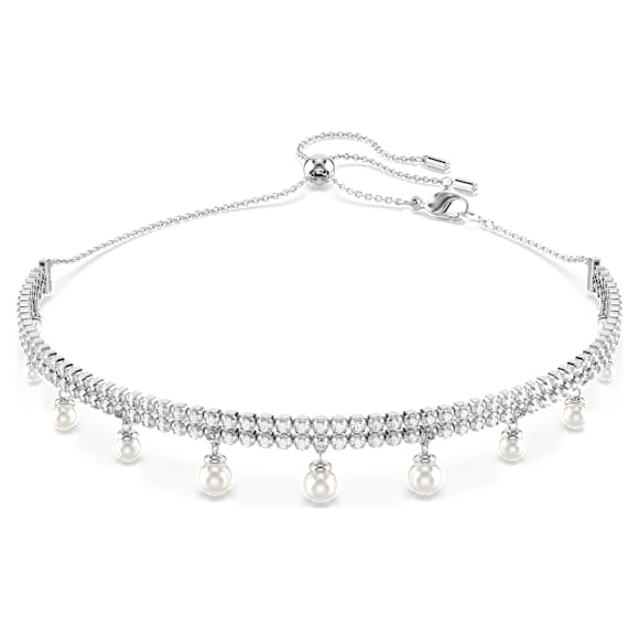 Ariana Grande x Swarovski choker, Crystal pearl, Round cut, White, Rhodium plated - Swarovski, 5720865
