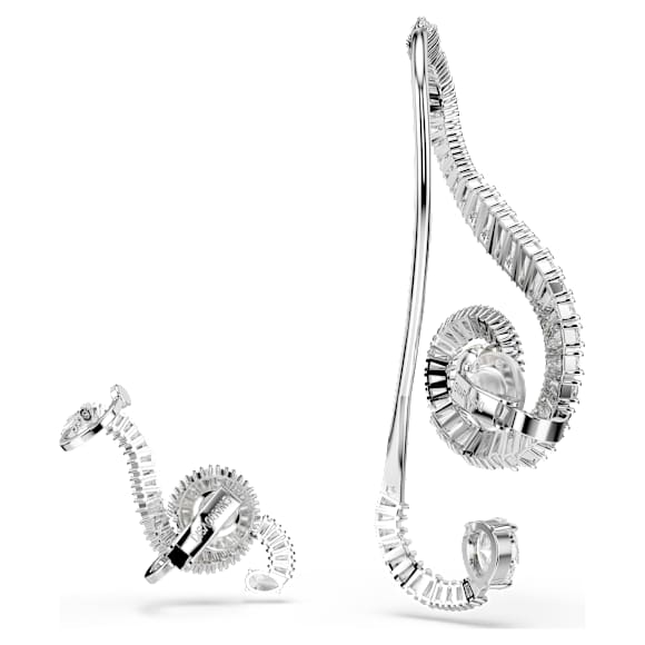 Ariana Grande x Swarovski clip oorbellen, Asymmetrisch ontwerp, Crystal Pearl, Baguette-slijpvorm, Wit, Rodium toplaag - Swarovski, 5720866