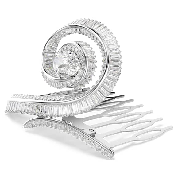 Ariana Grande x Swarovski hair clip, Crystal pearl, Baguette cut, White, Rhodium plated - Swarovski, 5720867