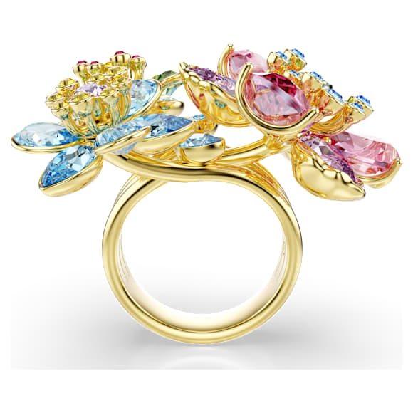 Idyllia ring, Mixed cuts, Flower, Multicoloured, 18K gold finish - Swarovski, 5721579