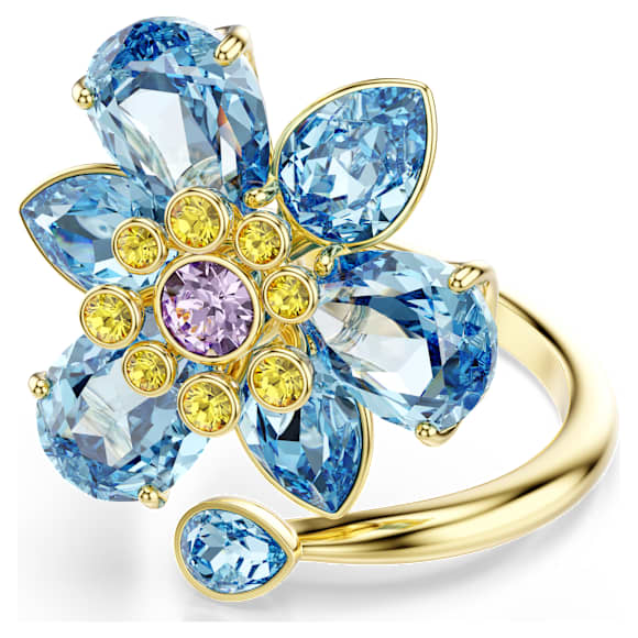 Otwarty pierścionek Idyllia, Szlify różnorodne, Kwiat, Niebieski, Wykończenie z 18-karatowego złota - Swarovski, 5721584