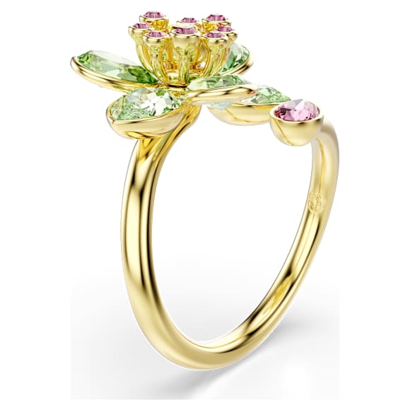 Idyllia オープンリング, ミックスカット, フラワー, グリーン, 18Kゴールドコーティング - Swarovski, 5721598