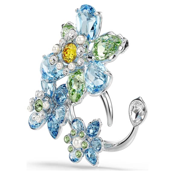 Idyllia 胸针, 混合切割, 花朵, 蓝色, 镀铑 - Swarovski, 5722097