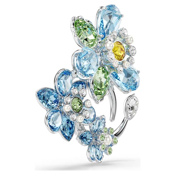 Idyllia 胸针, 混合切割, 花朵, 蓝色, 镀铑 - Swarovski, 5722097