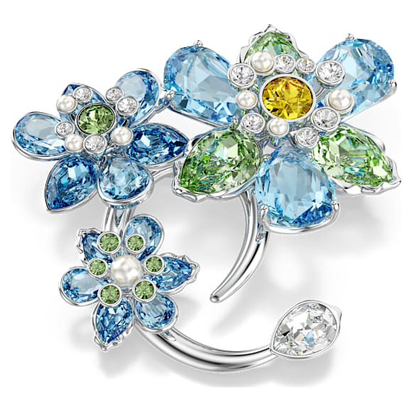 Idyllia 胸针, 混合切割, 花朵, 蓝色, 镀铑 - Swarovski, 5722097