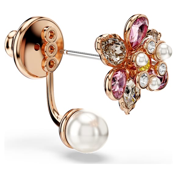Idyllia earring jackets, Crystal pearl, Mixed cuts, Flower, Multicolored, Rose gold-tone plated - Swarovski, 5722100