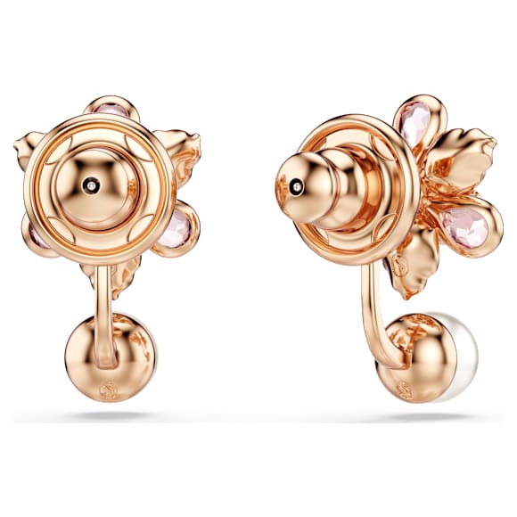 Idyllia earring jackets, Crystal pearl, Mixed cuts, Flower, Multicoloured, Rose gold-tone plated - Swarovski, 5722100