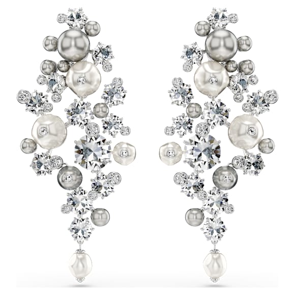 Constella oorbellen, Crystal Pearl, Ronde slijpvorm, Wit, Rodium toplaag - Swarovski, 5722498