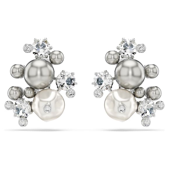 Constella oorbellen, Crystal Pearl, Ronde slijpvorm, Wit, Rodium toplaag - Swarovski, 5722498