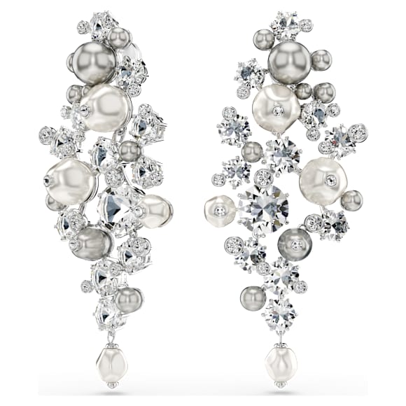 Constella oorbellen, Crystal Pearl, Ronde slijpvorm, Wit, Rodium toplaag - Swarovski, 5722498
