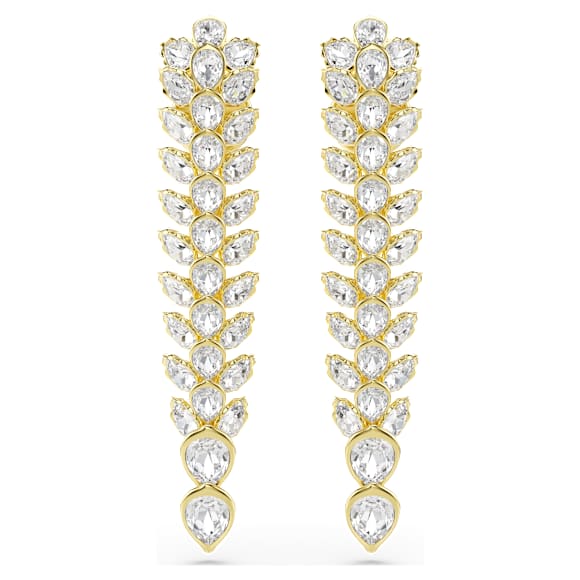 Idyllia 드롭 이어링, 믹스 컷, 롱, 화이트, 18K 골드 피니시 - Swarovski, 5723138