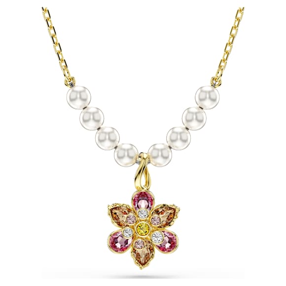 Idyllia pendant, Crystal pearl, Mixed cuts, Flower, Multicolored, Gold-tone plated - Swarovski, 5723140