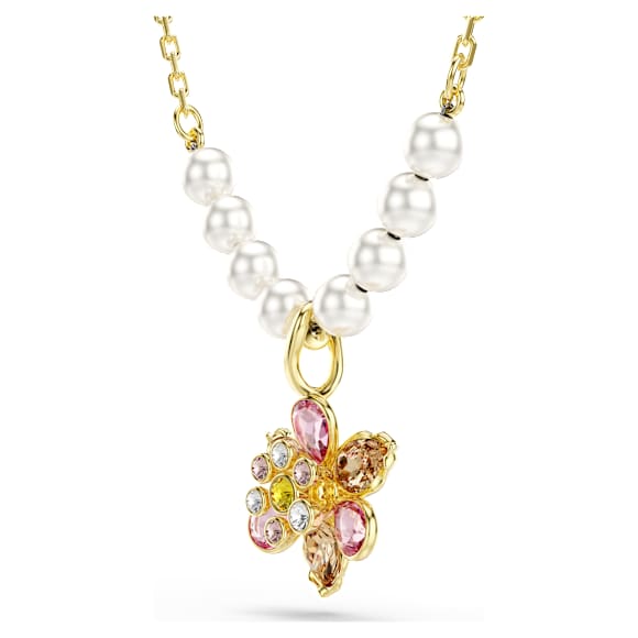 Idyllia pendant, Crystal pearl, Mixed cuts, Flower, Multicolored, Gold-tone plated - Swarovski, 5723140